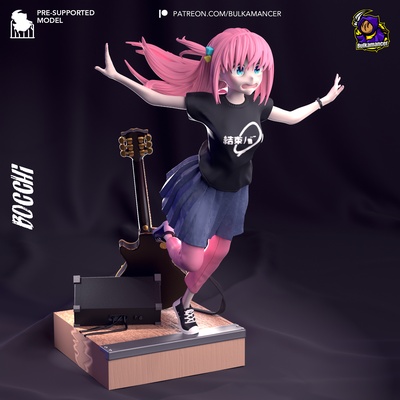 história gotoh bocas rocha 195mm figura jogos anime menina personagem estudante violão gotou bochi show 3d print model - Mito3D