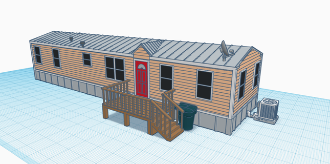 ho scale 14 x 56 mobile home trailer park diorama scenery deck steps dog house trash building model railroad 3d print model - Mito3D
