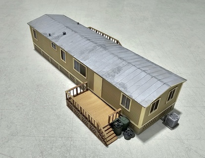 ho scale 16x60 1984 mobile home Various trailer diorama scenery building structures park housing city neighborhood trash can bags deck steps ac unit model railroad 3d print model - Mito3D