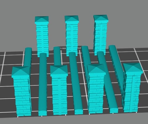 ho scale brick fence columns 3d print model - Mito3D