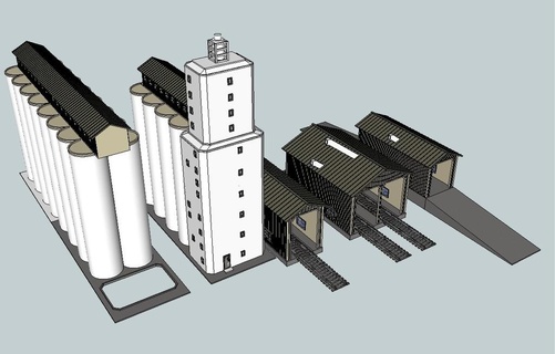 ho scale concrete grain elevators buildings structures 3d print model - Mito3D
