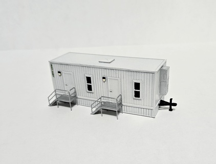 ho scale construction office jobsite trailer 10'x32' site portable building railroad yard model diorama scenery architectural siding metal steps 3d print model - Mito3D