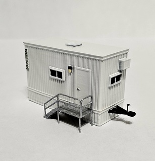 ho scale construction office jobsite trailer 8'x20' site portable building railroad yard model diorama scenery architectural siding metal steps 3d print model - Mito3D