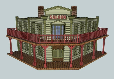 ho scale old western corner saloon buildings structures 3d print model - Mito3D