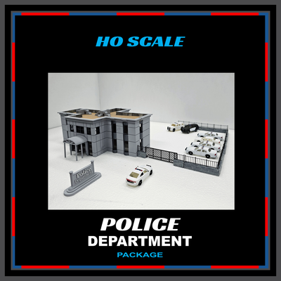 ho scale police department package 1 87 station building scene diorama model railroad car dodge charger compound fence ironwork gate 3d print model - Mito3D