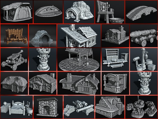 hobbits architecture - entire collection hobbit medieval train tower tabletop d&d miniatures war anime keychain 40 hammer free diorama castle 3d print model - Mito3D