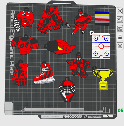 hockey keychains wih eye set keychain sport 2d rott3d art design goalie gift children kids hobby 3d print model - Mito3D