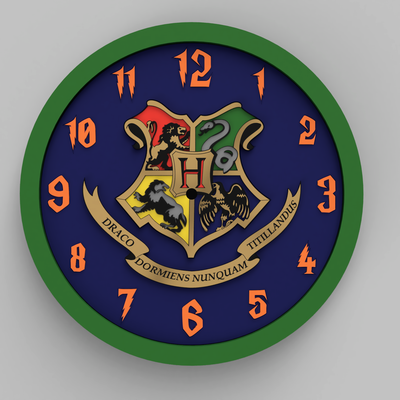 hogwarts harry alfarero pared reloj hogar casa gryffindor hufflepuff ravenclaw slytherin 3d print model - Mito3D