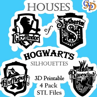 hogwarts house crest silhouette gryffindor hufflepuff ravenclaw slytherin Art harry potter houses fanart wallart witch wizard magic movie stl 3d printable printer rowling 3d print model - Mito3D