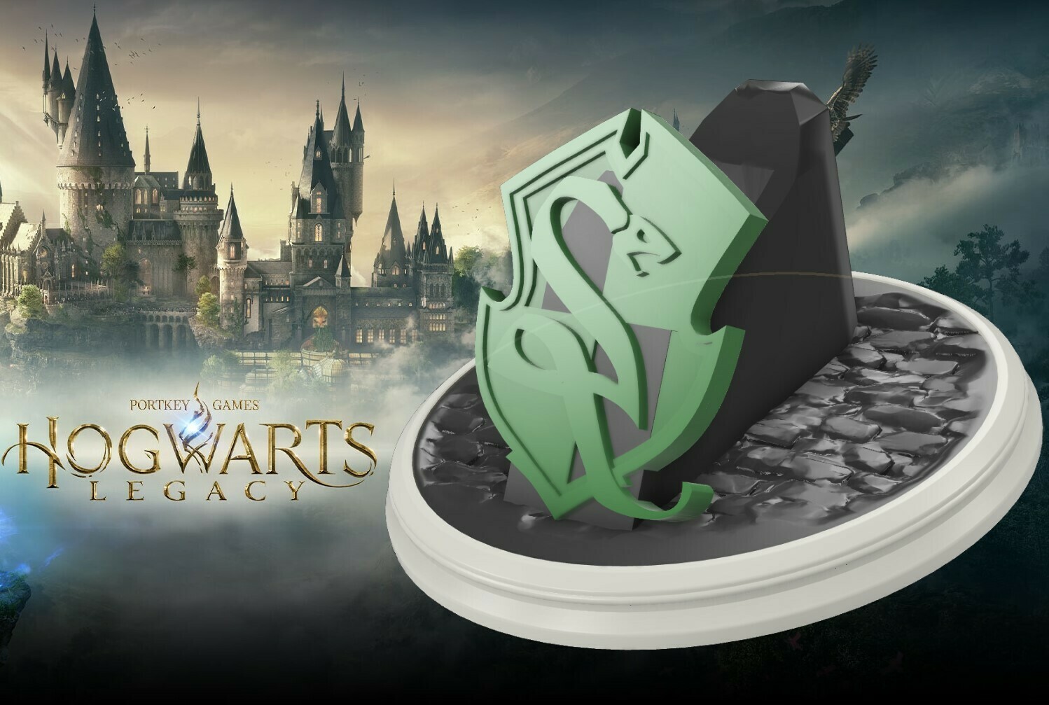 hogwarts legacy - slytherin ps5-ps4-xbox controller stand 3d print model ps5 xbox ps4 consolle playstation hogwarts legacy slytherin harrypotter potter dualshock wizard design voldemort tom riddle game accessories gametoys games toys game accessories  3D print model - Mito3D