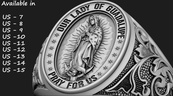 holy signet ring gents virgin mary mother christ god christian medallion bas relief pendant saint guadalupe wings knight oxidised religious 3d print model - Mito3D