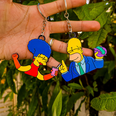 homer marge eating dancing in car key chain keychain couples love jewelry 3d print model - Mito3D