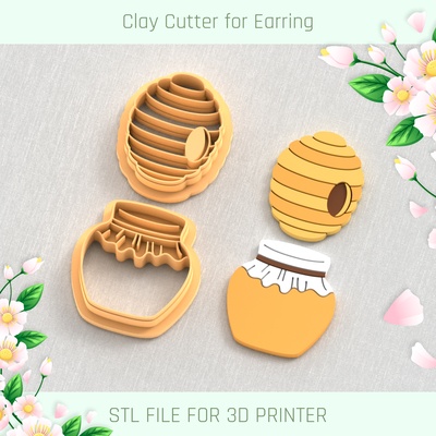 honey hive bee spring clay cutter tools earring 3d print model - Mito3D