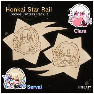 honkai estrella carril Galleta cortadores paquete 3 clara plata lobo gato cerval personaje cortador marcador 3d print model - Mito3D