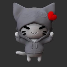 hooded cat keychain art mascot animal fanart heart gift nice little hood key ring 3d print model - Mito3D