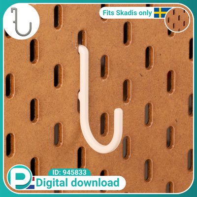 hook 30mm - strong fits skadis pegboard digital download tools medium ikea tool holder 3d print model - Mito3D