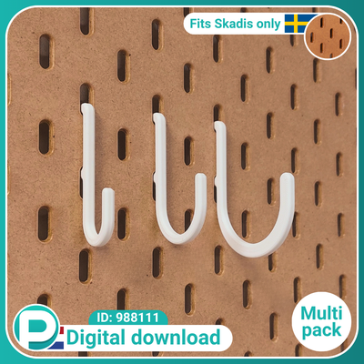 hook multipack - strong fits skadis pegboard digital download tools small medium large ikea tool holder universal 3d print model - Mito3D