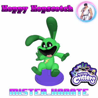 hoppy amarelinha jogos sorridente criaturas raio coelho abraço ondulado verde coelho brincar co papoula 3d print model - Mito3D