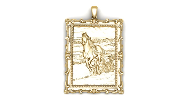 horce jadeo cuadro colgante pendiente 3d imprimible modelo joyería joya 3dprintable caballo artística diseño 3dmodel colgantediseño ecuestre personalizado 3dprinting joyas imprimibles unico amantes caballos arte miniatura fashionpendant joyeria creativa 3dprintdesign 3d print model - Mito3D