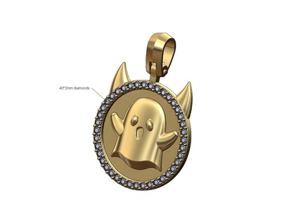 horned diamond ghost pendant bail 3d print model Jewelry evil bling hiphop iced necklace jewelry printable jewellery gold silver devil 3d print model - Mito3D
