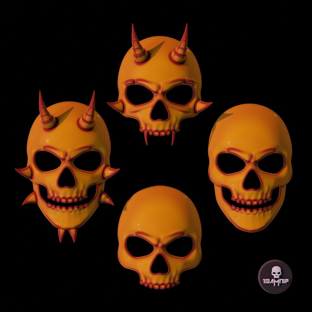 chifrudo crânio máscaras cara Horror Bruxas cabeça assustador fantasma corredor tribal floresta xamã osso cosplay ritual mascarar dentes chifre metade relíquia 3D print model - Mito3D