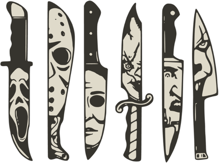 Horror facas 2d arte Bruxas Jason freddy chucky centavos faca assustador filme parede assassino Tiktok Facebook sazonal 3d print model - Mito3D