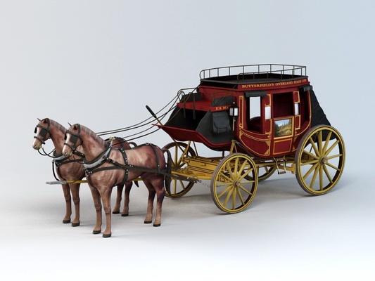 horse-drawn carriage 3d model game horse wagon stagecoach coach wheels western animals creature cool fast 3d print model - Mito3D
