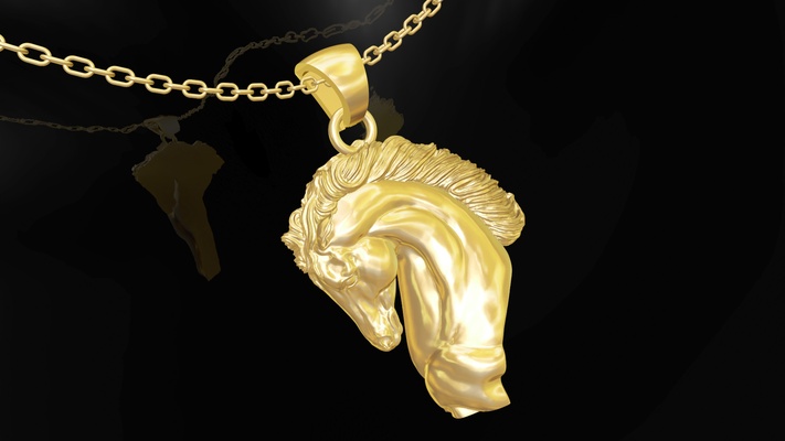 cheval tête pendentif bijoux or 3d impression modèle art statue sculpture imprimable animal mammifère sculptures figure symbole argent bracelet diamant sterling pendentifs 3d print model - Mito3D