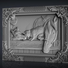 horse her cub cat farm cnc router art 3d print model - Mito3D