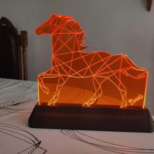 horse lamp stand acrylic engrave desk 2d_art 3D print model - Mito3D