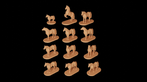 horse miniatures set dnd animal tabletop statue mini minitature sculpt figurine dungeons dragons d&d pathfinder presupported warhorse riding pony war mount toy 3d print model - Mito3D