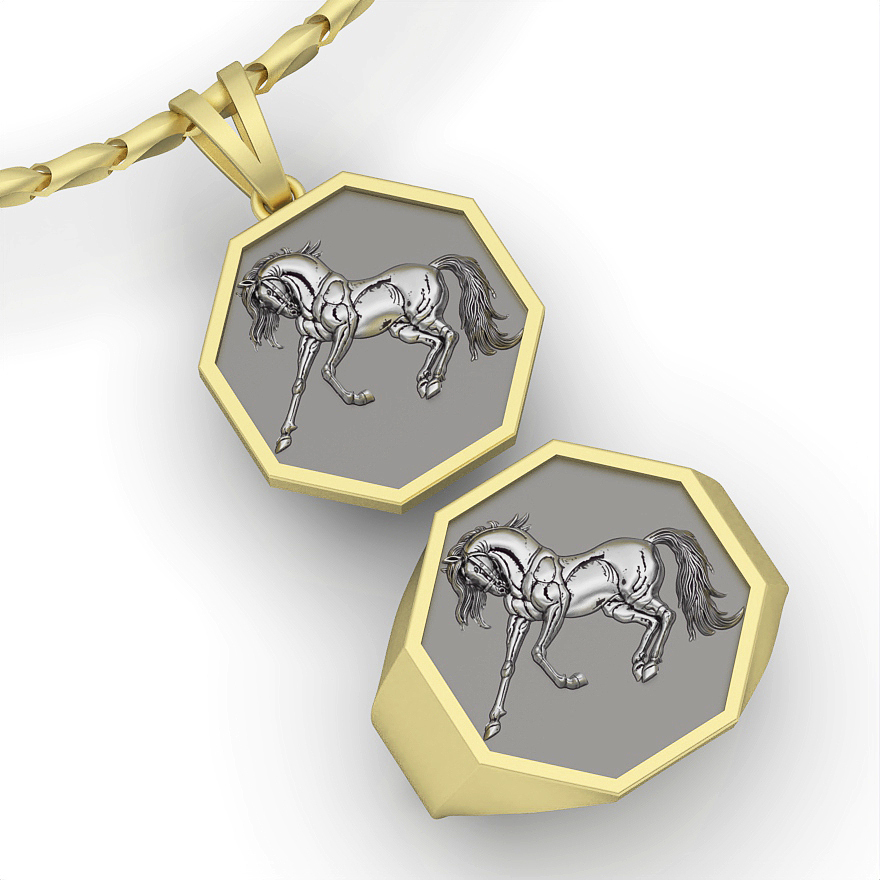 cheval pendentif bague argent or bijoux imprimable 3d modèle tendance mode conception zbrush 3D print model - Mito3D