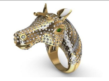 horse ring stones gold luxury set mustang horse ring ladies gents diamond silver platinum stone jewelry shining sterling jewellery rings animals  3d print model - Mito3D