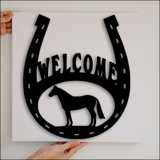 horse welcome wall decoration table field horseshoe 3d print model - Mito3D