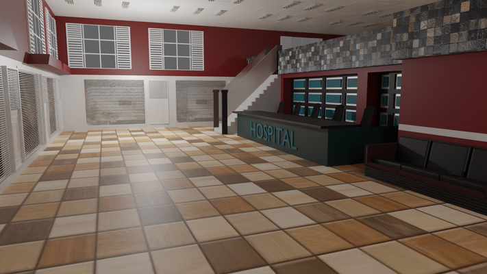 hospital interior hallway corridor lobby ward infirmary bed medical waiting building emergency er recovery room 3d print model - Mito3D