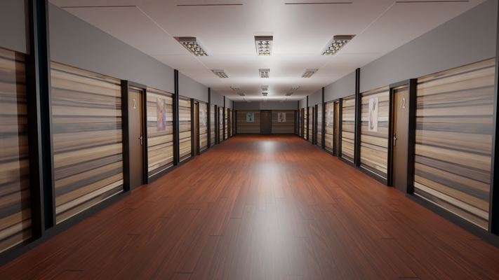 hotel gang zimmer türen flur hotels flure korridore tür innere halle 3d print model - Mito3D