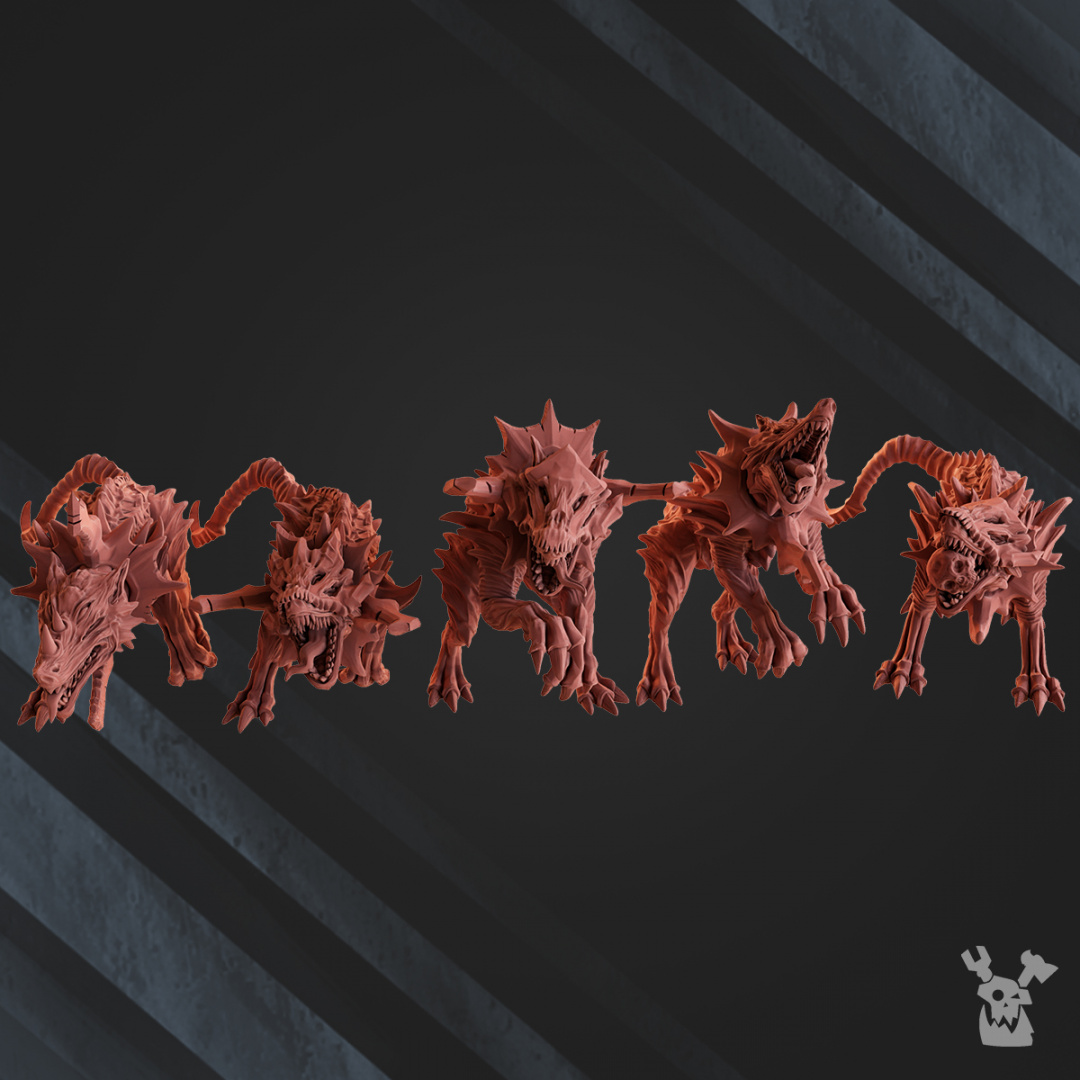 sabuesos agujero gusano x5 demonio animales fantasía sci fi juego guerra mesa caos 28mm alternativa Dakkadakka 3D print model - Mito3D