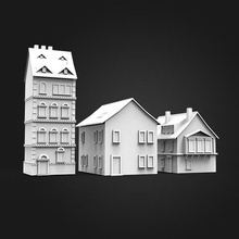 3 maison architecturedesign de rue jardin mur murs cheminée toit la fenêtre porte décorative modèles l'art 3d print model - Mito3D