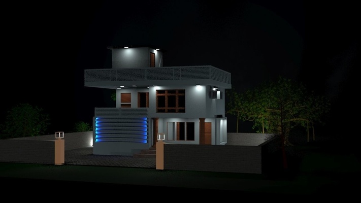 casa at notte esterno ambiente natura appartamento edificio foresta abbaiare architettura paesaggio 3d print model - Mito3D
