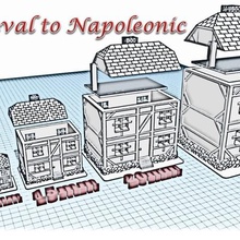 4 evi Ortaçağ Napolyon wargame warhammer şehir bina sahne diorama 3d print model - Mito3D