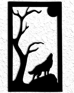 hurlement Loup mur art lune décor 2d Accueil maison montagnes décoration loups Renard coyote pendaison désert paysage animal 3d print model - Mito3D