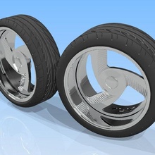 hrbb tri-fan wheel rim tire custom billet boyd coddington tri fan 90s street trucks ford chevy dodge scale 1/25 1/24 1/18 1/12 1/10 3d print model - Mito3D