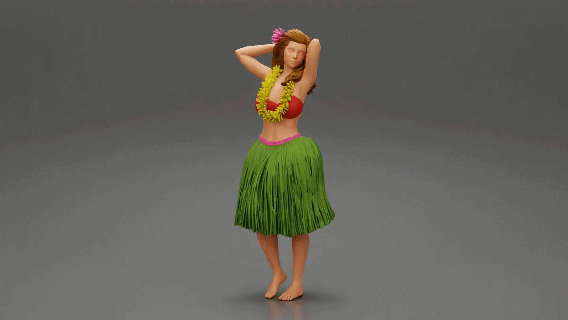 hula niña bailando mujer pie pose cuerpo personaje humano hembra anatomía estatua decoración diorama figura verano personas impresión vestido hulagirl 3d print model - Mito3D