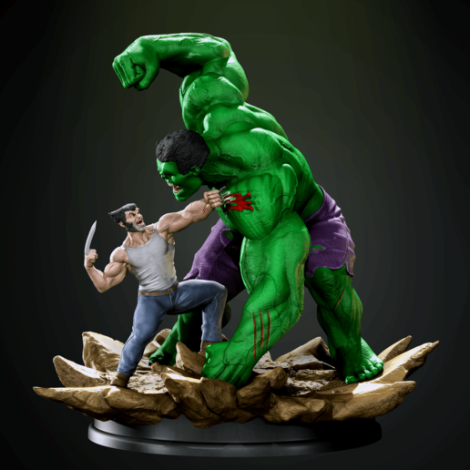 hulk vs wolverine art la marvel xman diorama mcu iron man battaglia lotta 3D print model - Mito3D