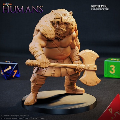 human berserker miniature - pre-supported game dragons dungeons mini rpg warrior character 3dprinting enemy boardgame tabletop dnd pathfinder npc ttrpg 5e supported epicsnstuffs 3d print model - Mito3D