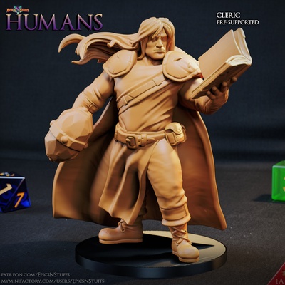 human cleric 1 miniature - pre-supported game dragons dungeons mini rpg warrior character 3dprinting enemy boardgame tabletop dnd pathfinder npc ttrpg 5e supported epicsnstuffs 3d print model - Mito3D