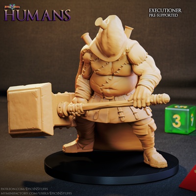 human executioner miniature - pre-supported game dragons dungeons mini rpg warrior hammer 3dprinting evil enemy boardgame tabletop resident dnd pathfinder ttrpg 5e supported 3d print model - Mito3D
