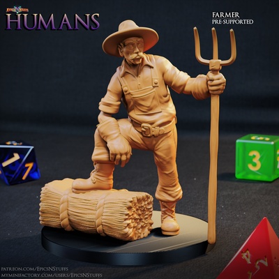 human farmer miniature - pre-supported game dragons dungeons mini rpg warrior character 3dprinting boardgame tabletop dnd worker pathfinder npc ttrpg 5e supported epicsnstuffs 3d print model - Mito3D