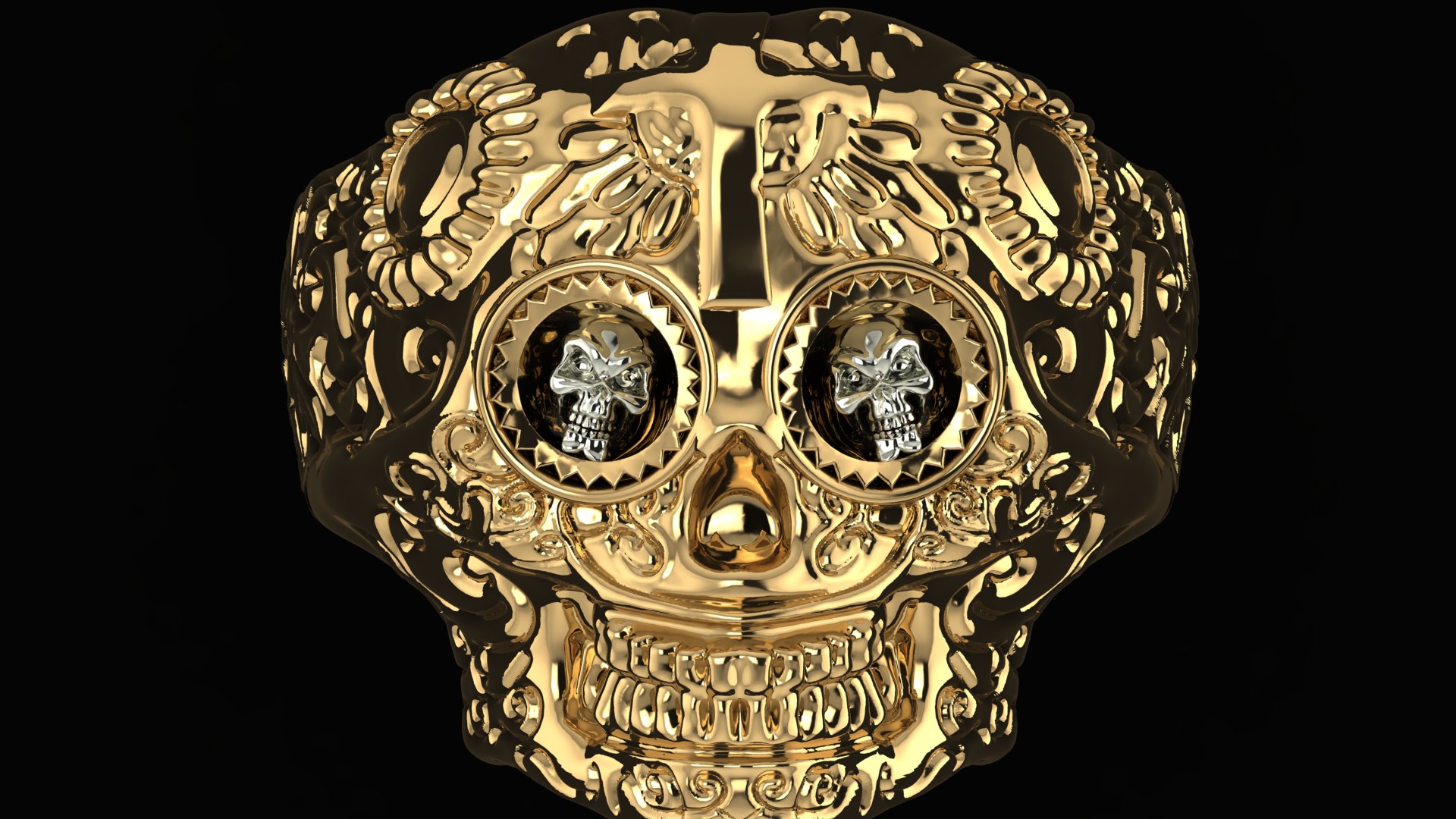 human head ring snake long female men boy gold silver brass alluminium skull 3D print model - Mito3D