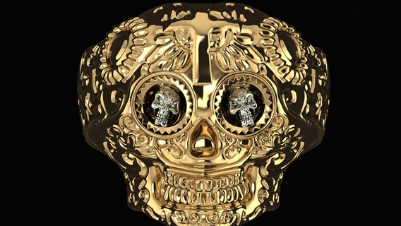 human head ring snake long female men boy gold silver brass alluminium skull 3d print model - Mito3D